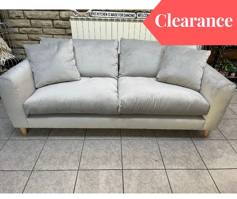 SOFOLOGY VISION large 4 seater sofa in silver / light grey velvet fabr