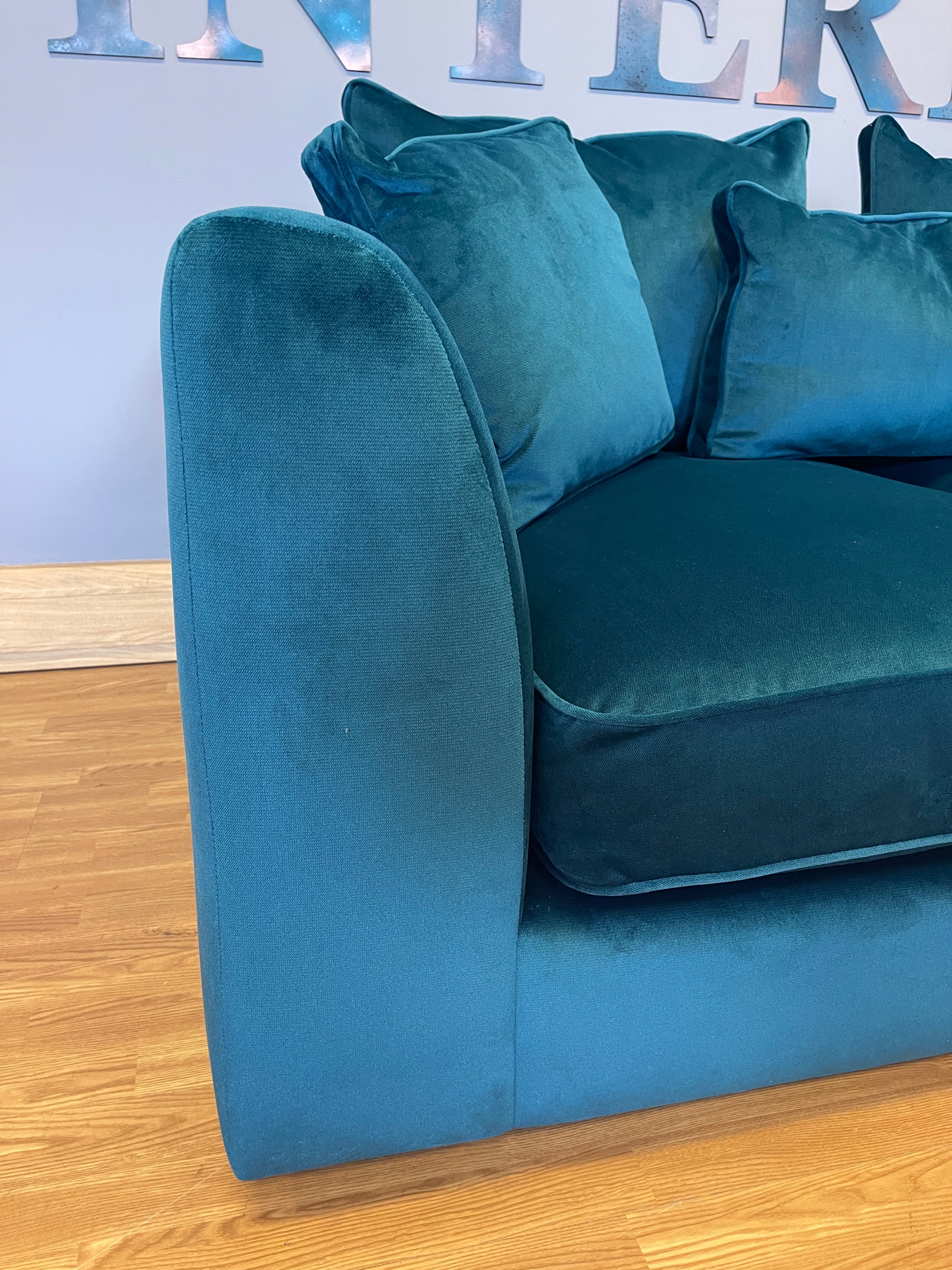 BOSSANOVA medium 2 seater cushion back sofa in lumino teal velvet