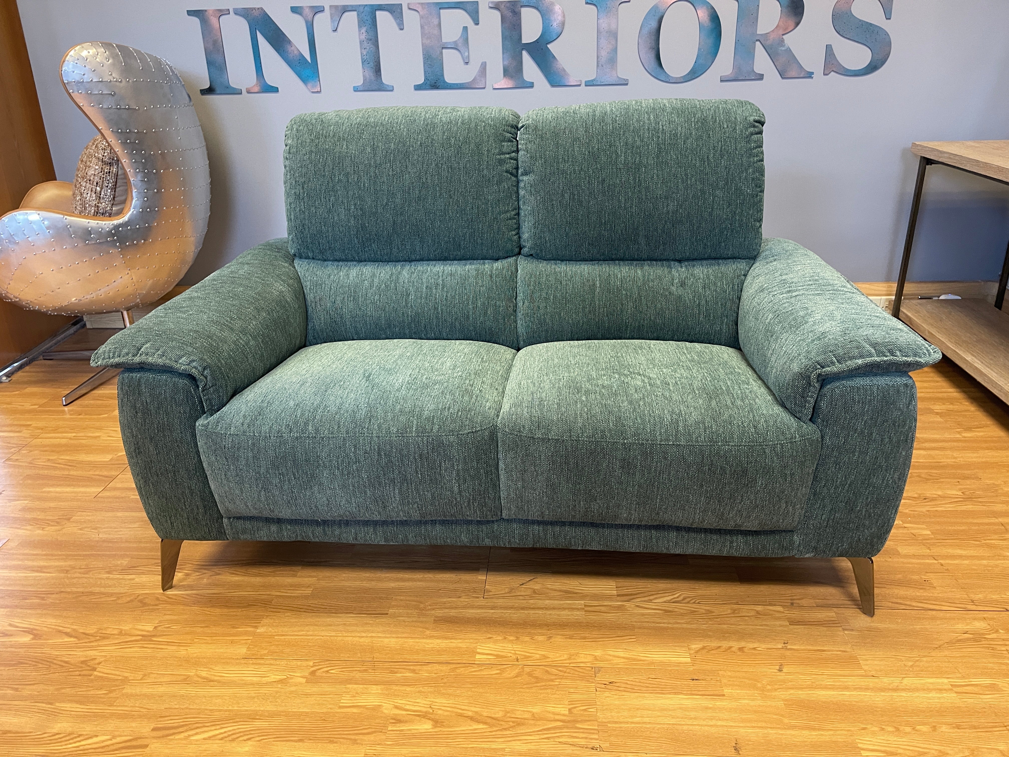 FURNITURE VILLAGE AMALFI 2 seater high back sofa in moss Green chenille mix weave