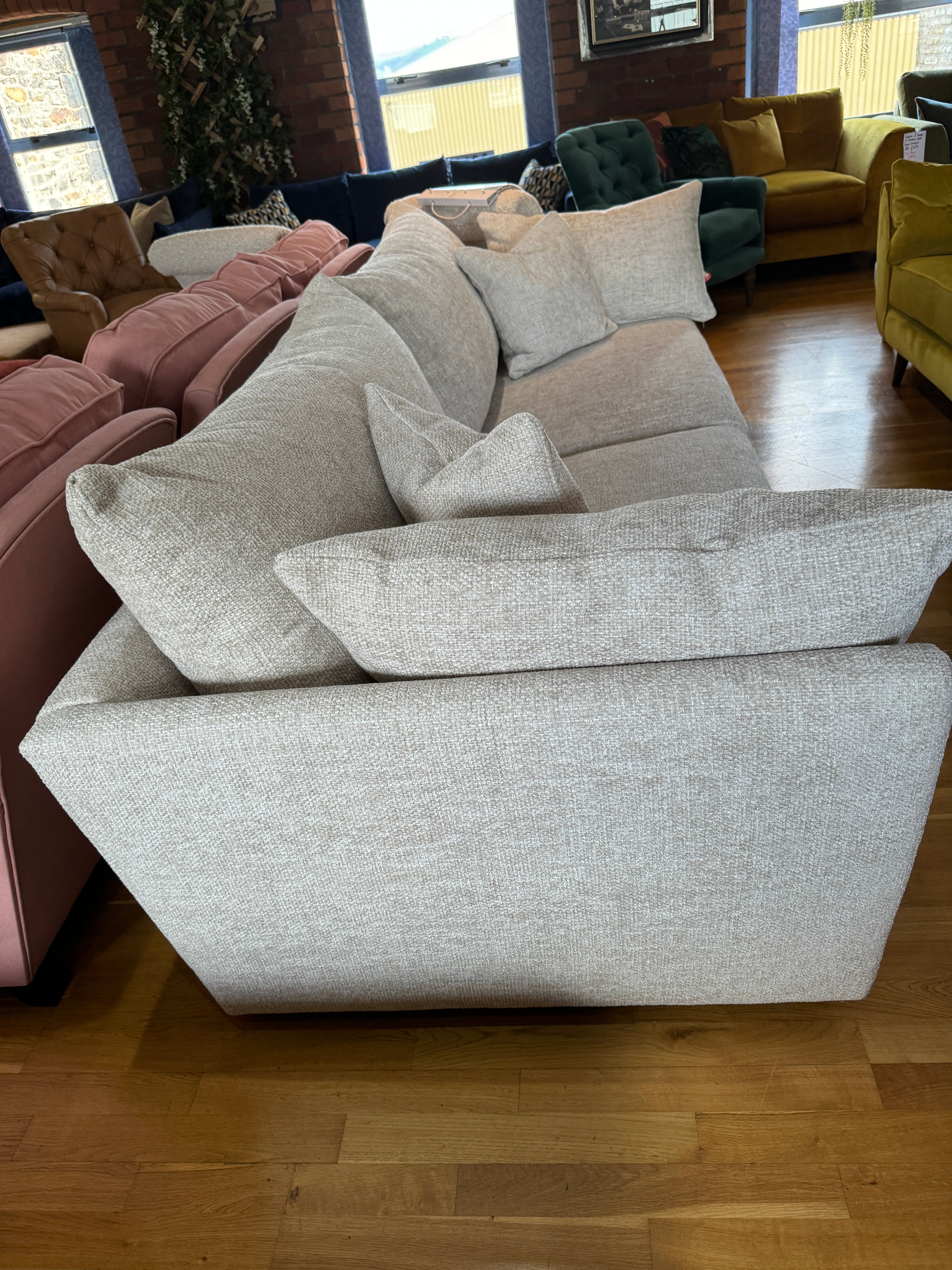 Tallulah split 4 seater sofa in light ivory chunky chenille weave fabric