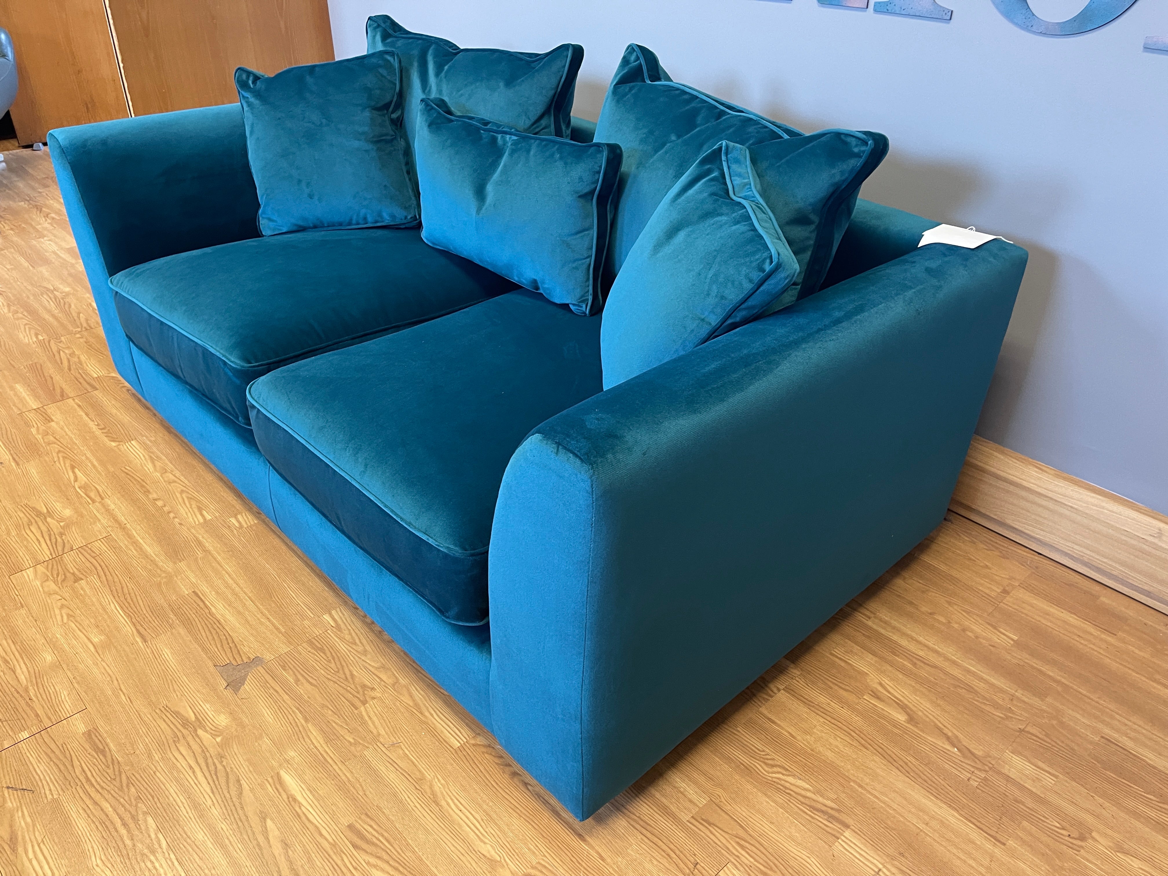 BOSSANOVA medium 2 seater cushion back sofa in lumino teal velvet