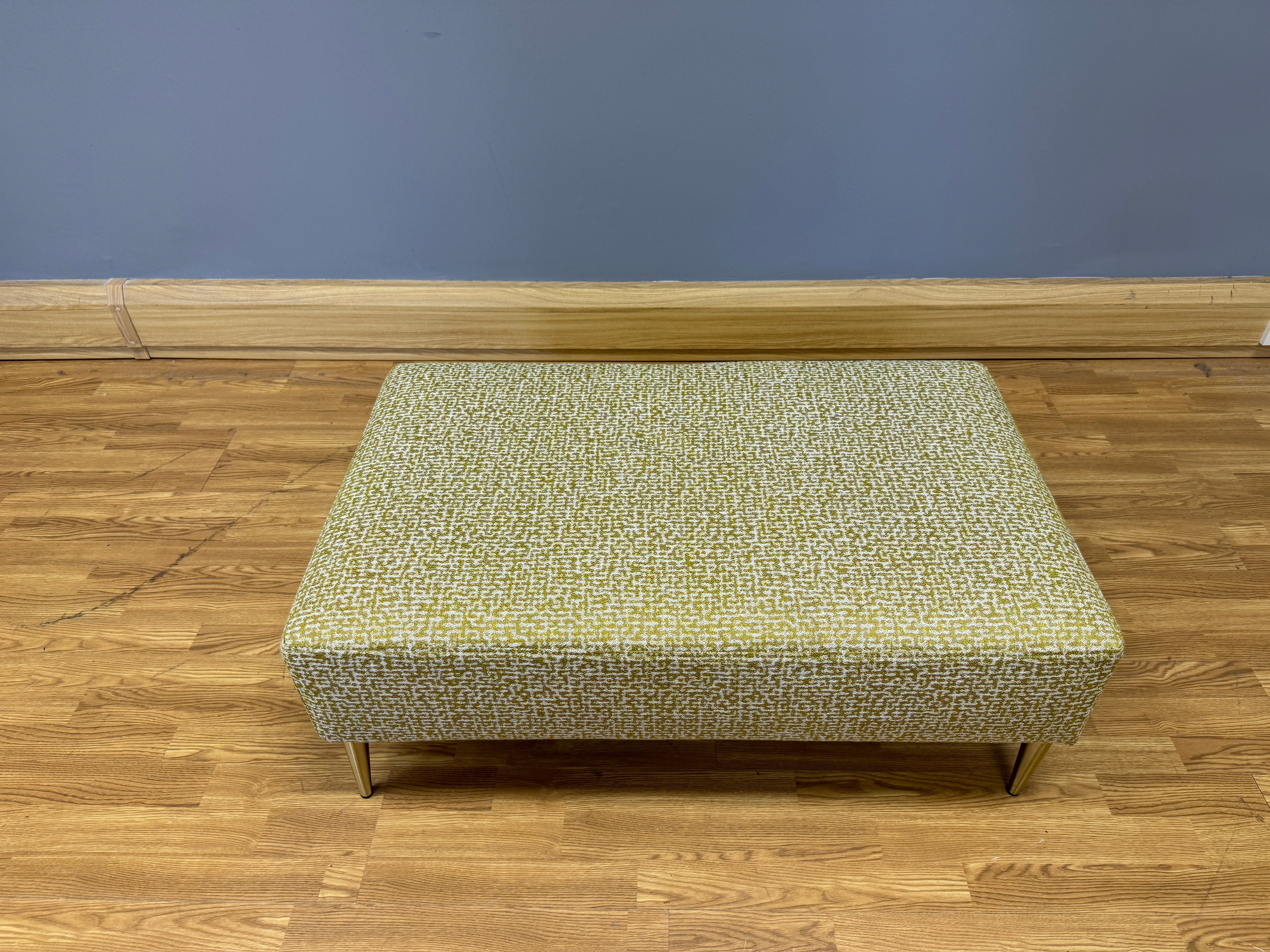 COLLINS & HAYES BEAU footstool side table in removable mustard yellow pattern fabric