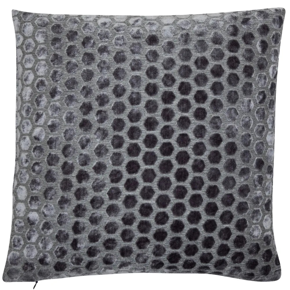 Jorvik textured velvet hexagonal cut feather filled cushion 56 x 56cm Slate