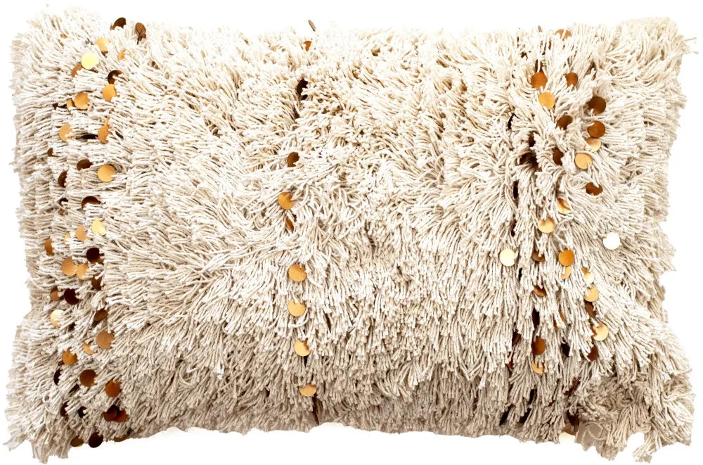 Aziza textured Moroccan 100% cotton & sequin cushion 30 x 50cm Natural