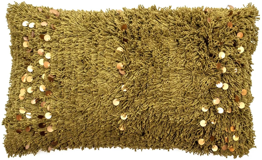 Aziza textured Moroccan 100% cotton & sequin cushion 30 x 50cm Olive