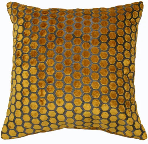 Jorvik textured velvet hexagonal cut feather filled cushion 43 x 43cm Gold