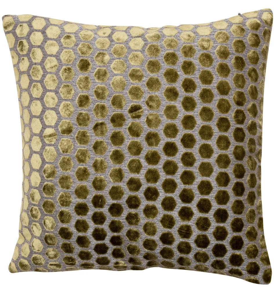 Jorvik textured velvet hexagonal cut feather filled cushion 56 x 56cm Olive