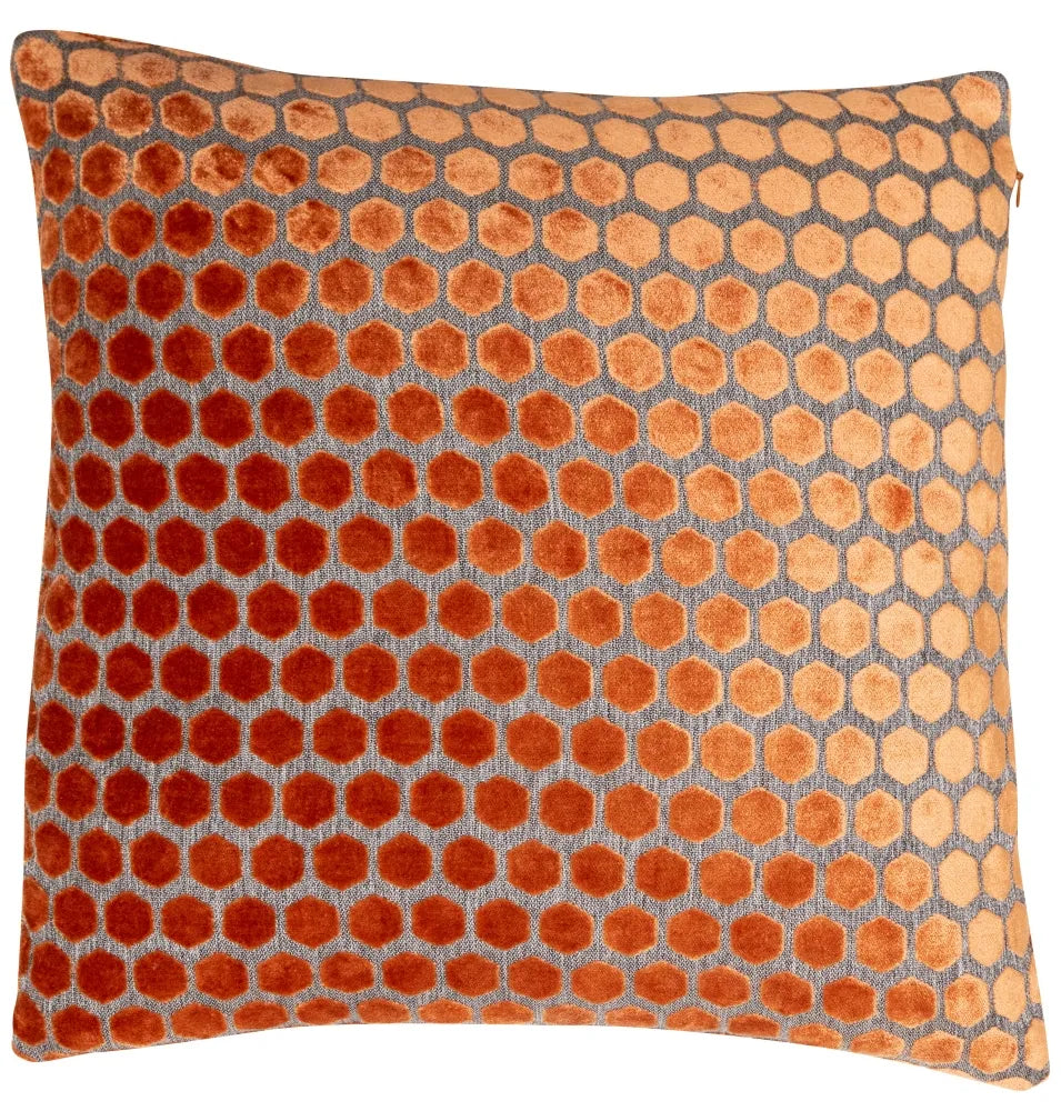 Jorvik textured velvet hexagonal cut feather filled cushion 43 x 43cm Tan