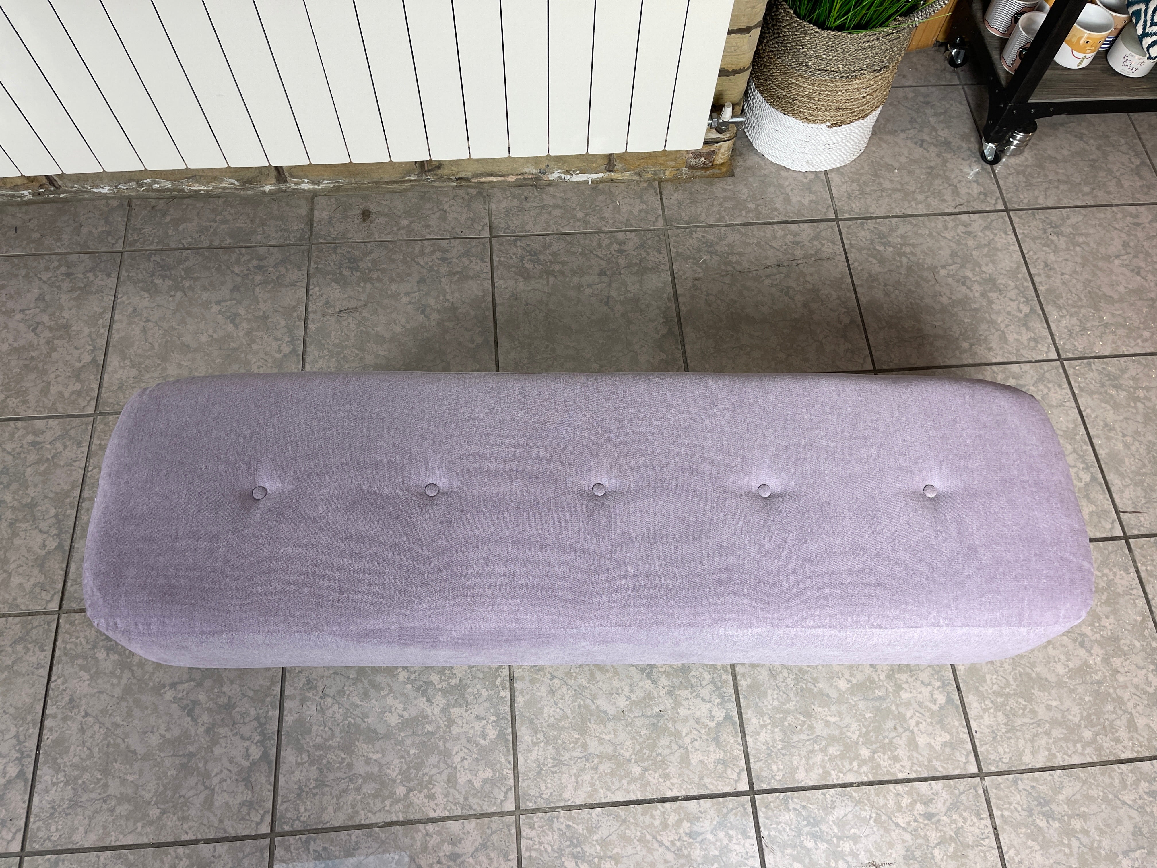 WHITE LABEL LISBON long bench footstool in lavender brushed cotton fabric